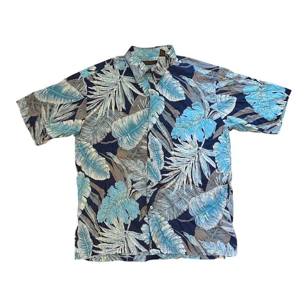 Vintage Tori Richard Hawaiian Shirt Mens Large Soft Cotton Lawn Blue Made In USA